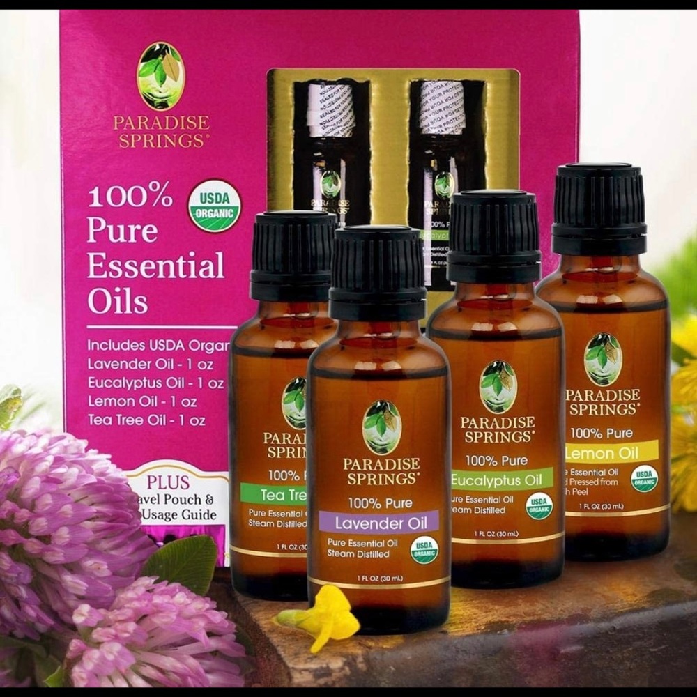 Paradise Springs Essential Oils | 4 Bottles | Eucalyptus Lavender Lemon Tea Tree